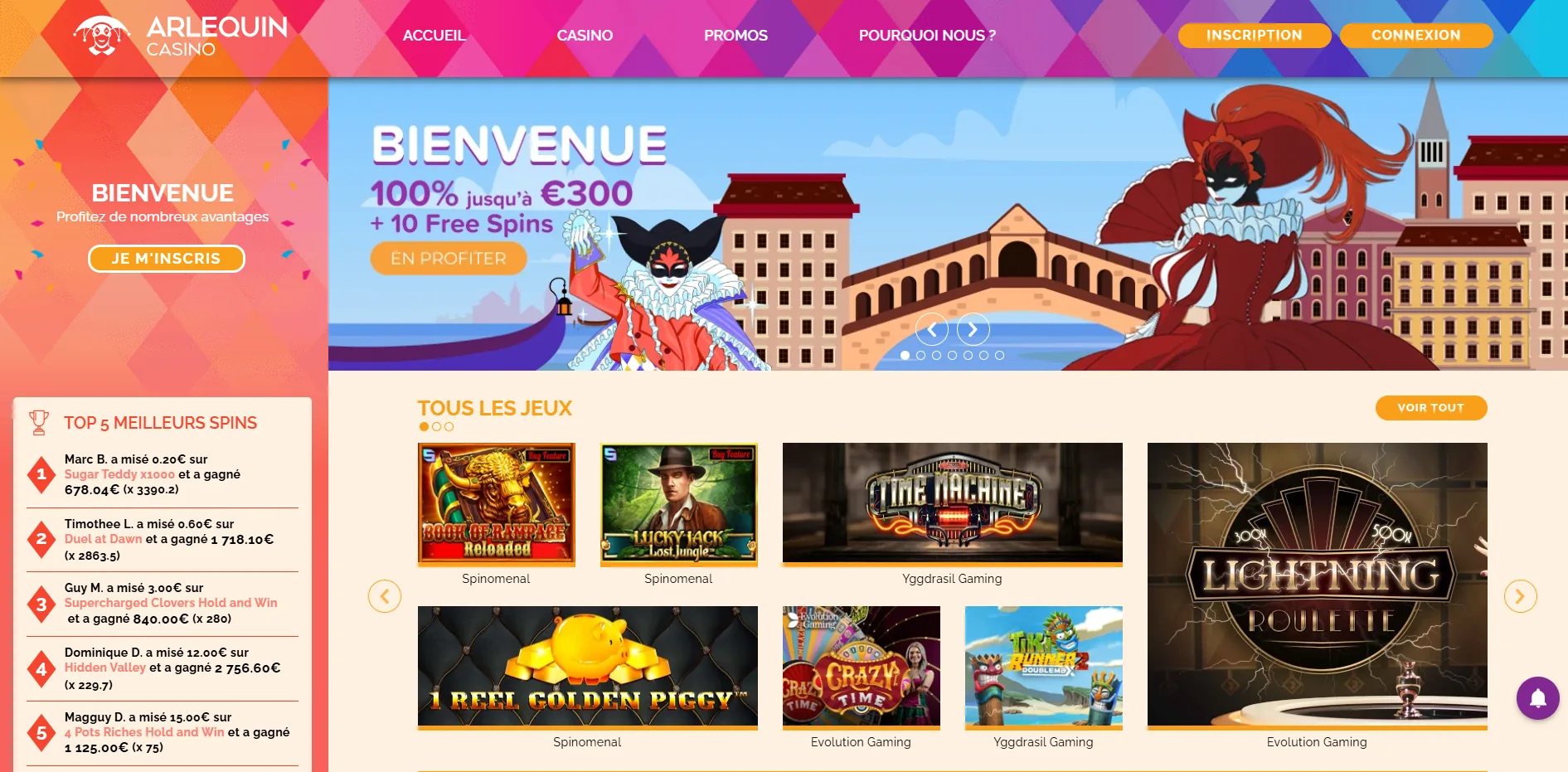 Aperçu du site Arlequin Casino