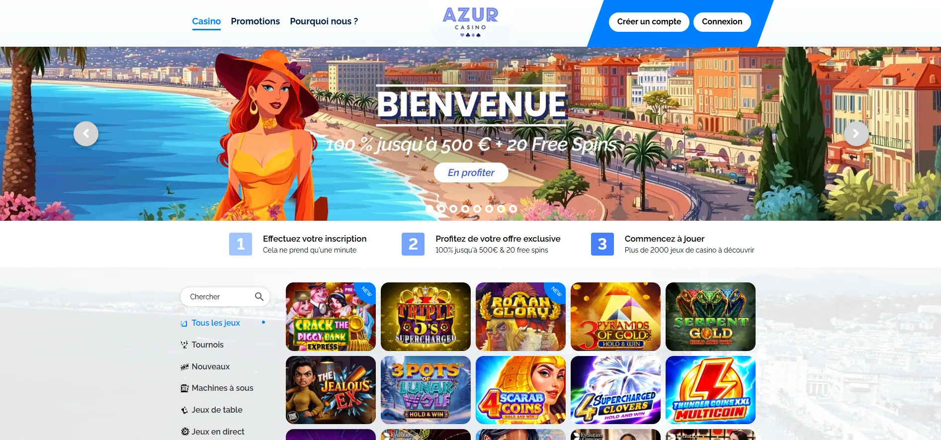 Aperçu du site Azur Casino